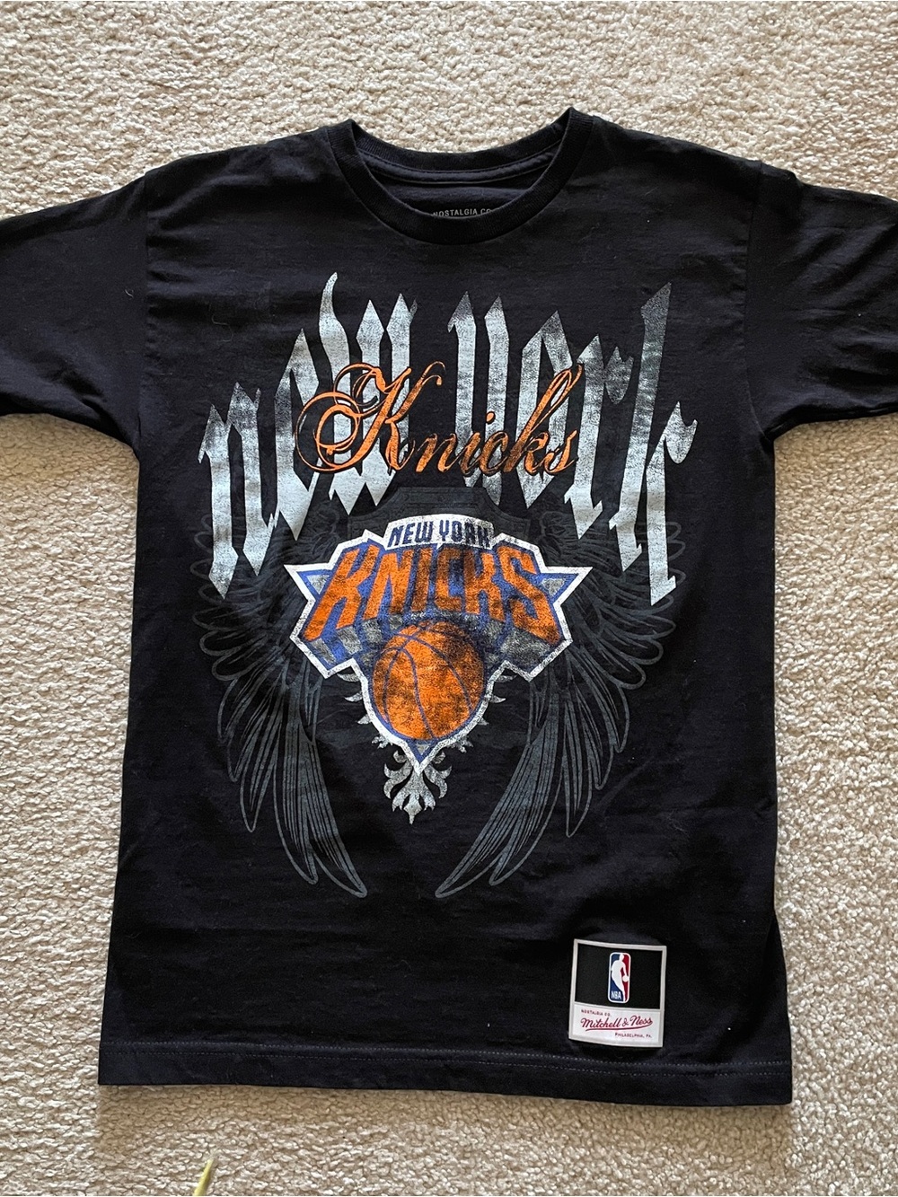 Mitchell & Ness Black NBA Patch Graphic Tee with Blue and Red Logo Kids juniors